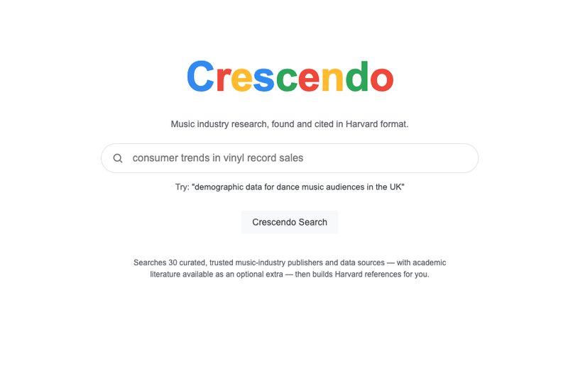 Crescendo — Music industry research with Harvard citations